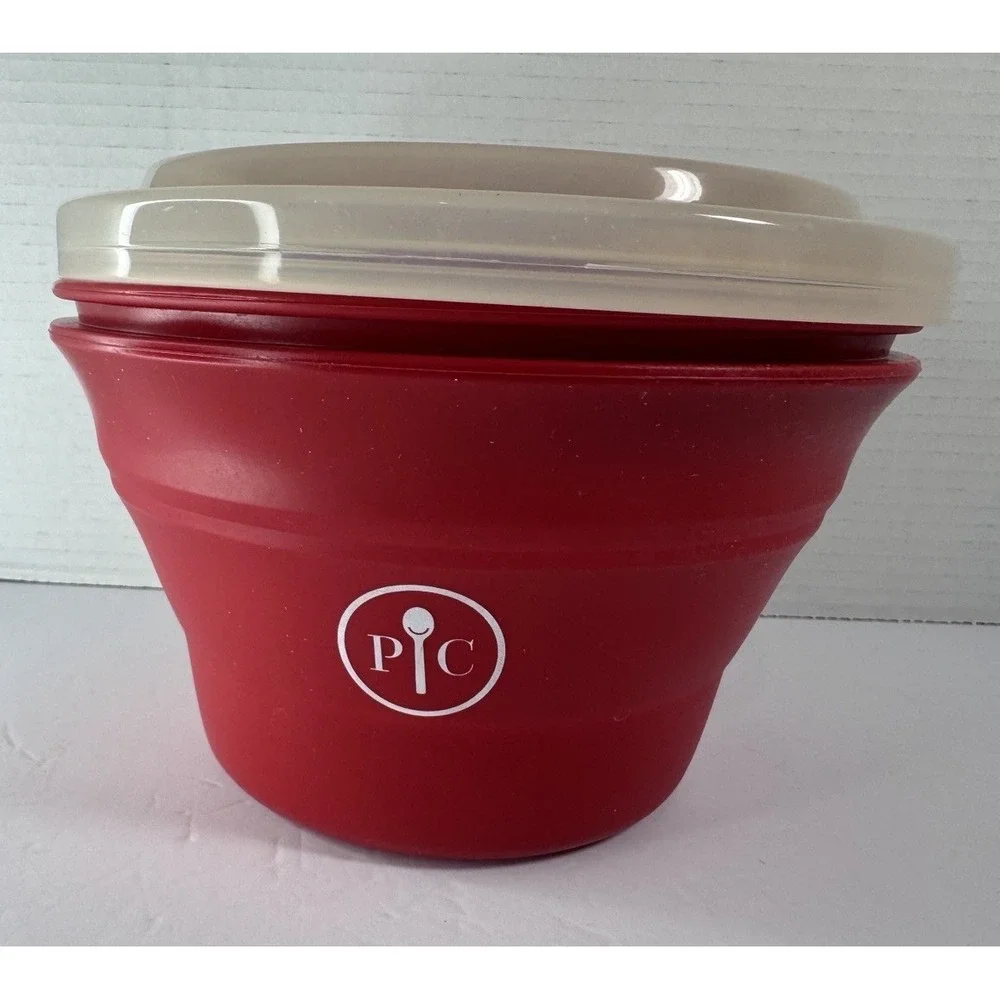Pampered Chef Microwave Popcorn Maker (#1457) Red Silicone Bowl Collapsible